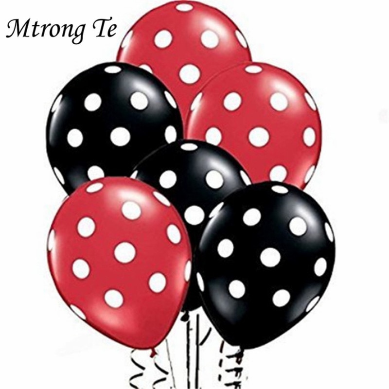 Ballons gonflables en Latex 24 pièces, 12 pouces, à pois, rouge et noir, ballon à Air pour fête pour enfants, pour cérémonie, pour anniversaire, pour bébés