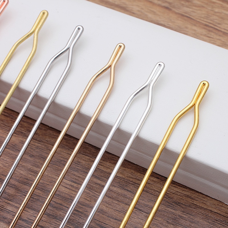 5pcs/lot 125x2mm Hair Sticks Raw Brass Gold Color Hair Sticks Y shape Hair Pins Blank Base Setting For Women Jewelry Bulks DIY