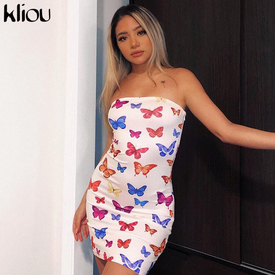 Kliou sommer kleidung für frauen sommer neue bogen drucken Mini kleid liebsten dünne ärmellose weibliche elastische Höhe schlank Outfit
