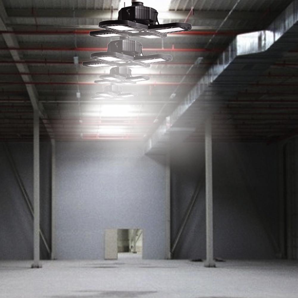 Deformable LED Garage Light 120w Super Bright Industrial Lamp With 4 Adjustable Panels E27 High Bay Light For Workshop Warehouse