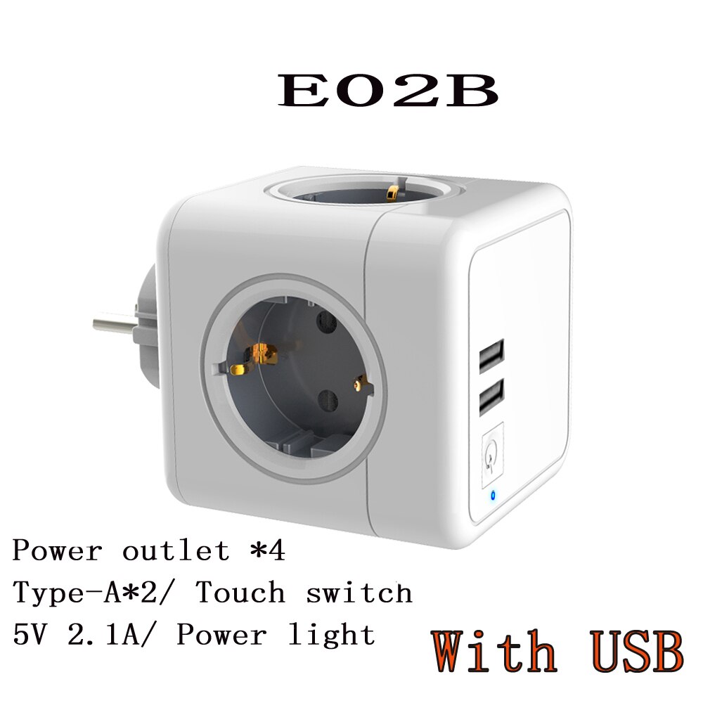 Multi Stopcontact Sopend Schakelaar 2USB Eu Plug Powercube Extension... – Vicedeal