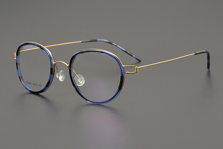 Denemarken Retro Ronde Brillen Titanium Brilmontuur Mannen Vrouw Schroefloos Ultralight Handgemaakte Recept Brillen Optische: Blue Gold