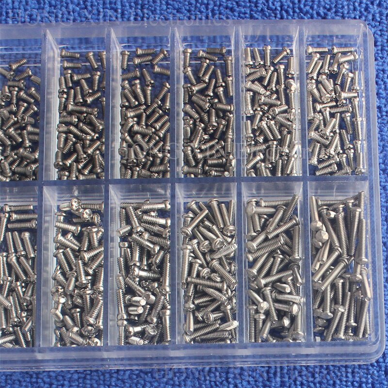 900 stk / sæt sølv rustfrit stål små skruer til øjenbriller ur ur reparationssæt værktøjskasse med diverse skruer skrue