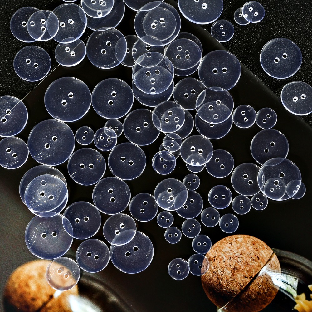 9-25mm plastic Resin Sewing Buttons Scrapbooking Round Lucency Two Holes Botones Bottoni Botoes Transparent Clear accessories