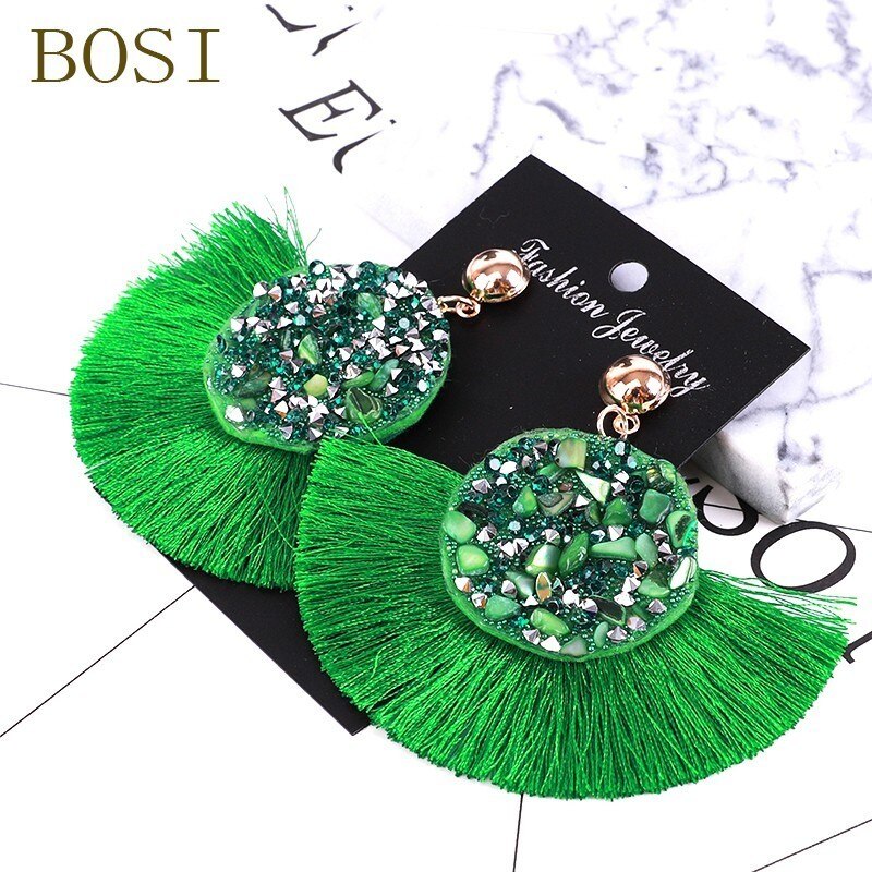 Tassel Earrings Bohemian Crystal Handmade Women Statement Luxury Long Earring jewelry Geometric Fringe Big stone: 15