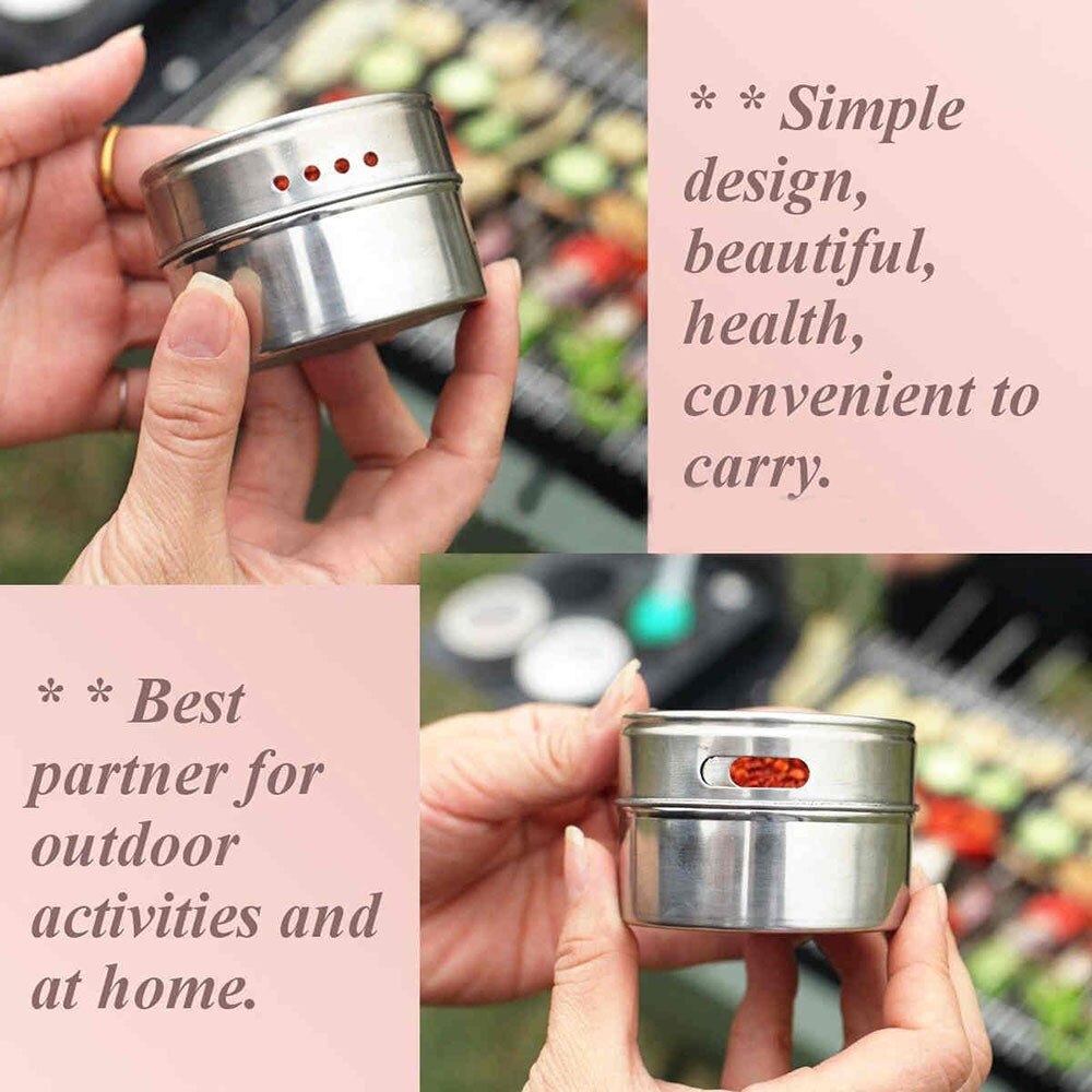Magnetic Spice Tins Stainless Steel Spice Jars with Clear Shaker Lids Pepper Spice Storage Jars With Spice Labels