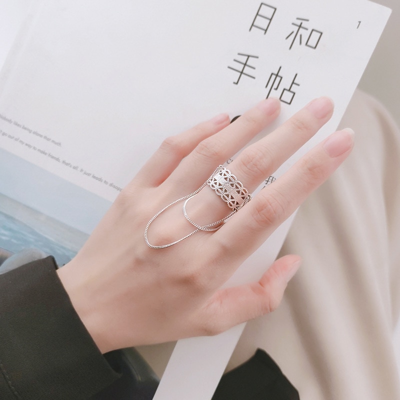 Modian Hollow Out Lace Twist Chain Tassel Rings for Women 925 Sterling Silver Open Adjustable Finger Ring Fine Jewelry