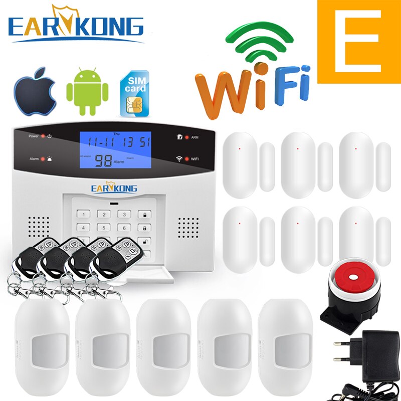 Wifi GSM Home Burglar Alarm System 433MHz Detector Alarm Support Telephone Line PSTN & SIM Card Voice Intercom Wifi APP Relay