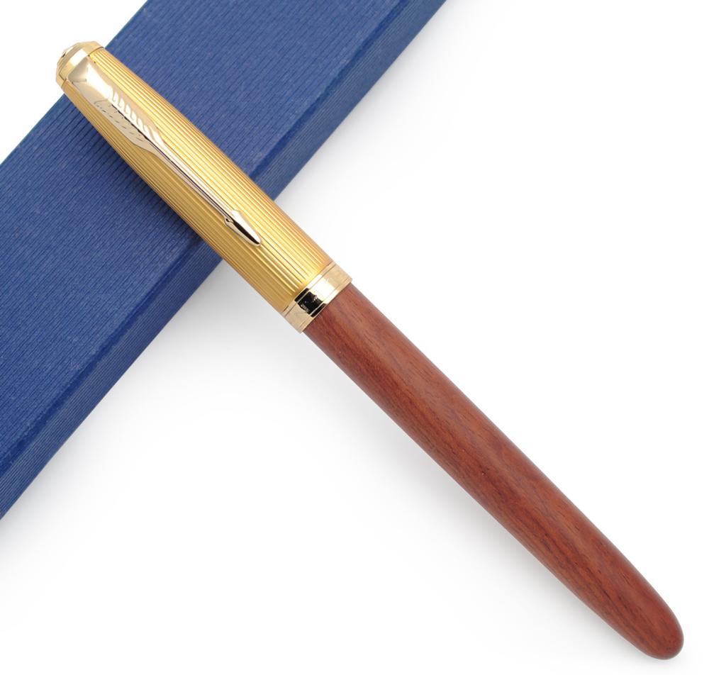 Jinhao 85 Metal/Wood Fountain Pen Golden Cap Extra Fine Nib 0.38mm Ink Pen: Rosewood