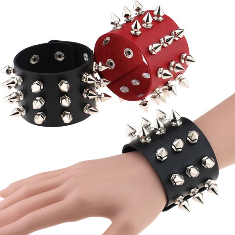 Punk Spikes Rivet Stud Brede Manchet Lederen Armbanden Bangles Gothic Rock Unisex Bangle Harnas Armbanden Charm Bileklik Pulseiras