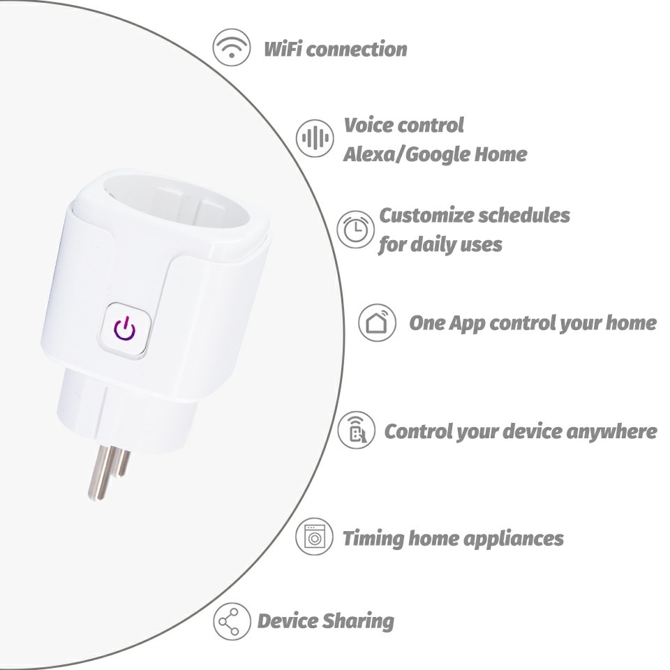 Smart Plug Wifi Socket Eu 16A Power Monitor Timing Functie Tuya Smartlife App Controle Werkt Met Alexa Google Assistent