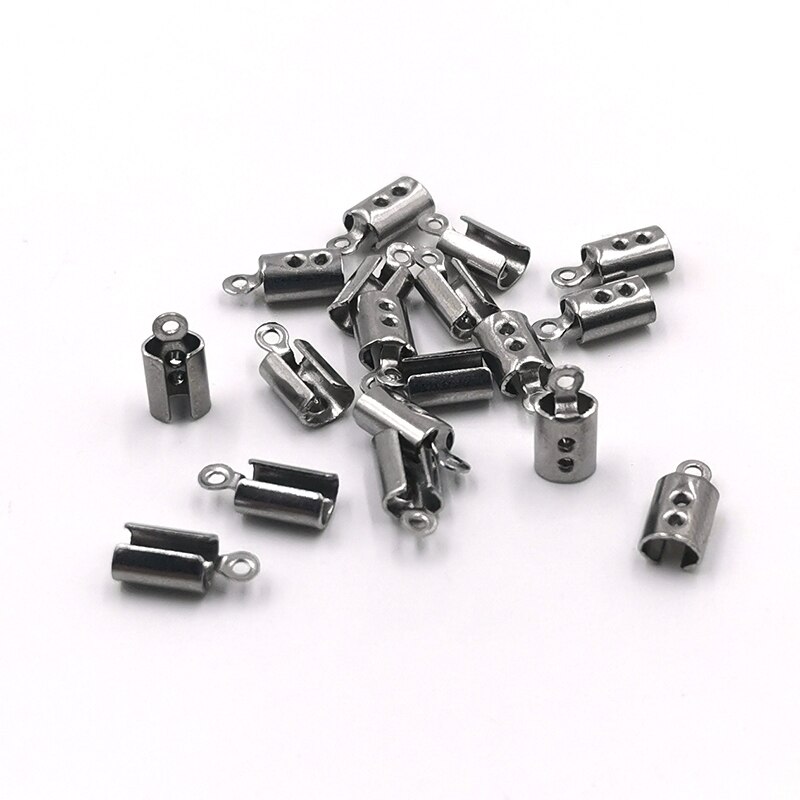50 Stuks Lederen Armband Rvs Einde Sluitingen Caps Ketting Vouwen Crimp Cord Ends Connector Voor Sieraden Maken Accessoires: 3.3x10mm