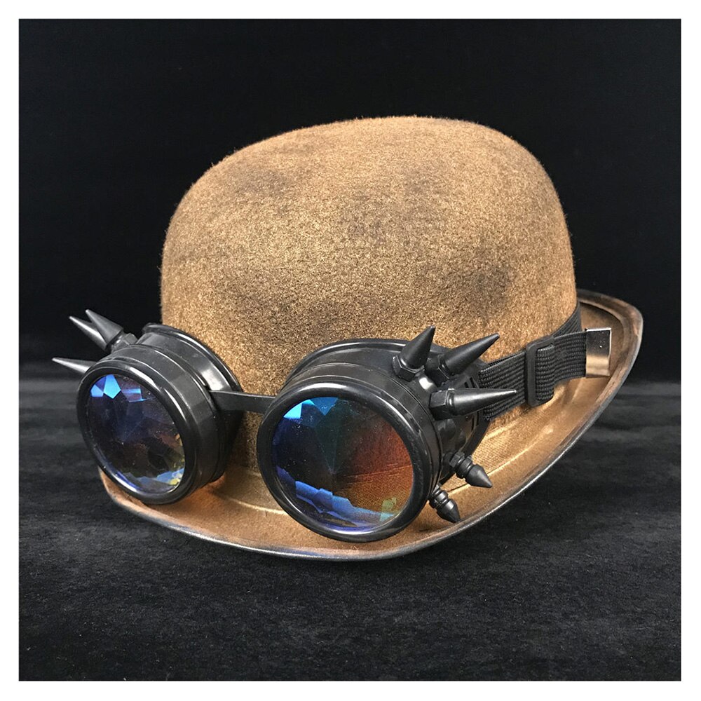 Kvinner steampunk bowlerhatt patch utstyr briller gull topper topp hatter fedora hodeplagg cosplaybillycock brudgommen lue: Gull blb