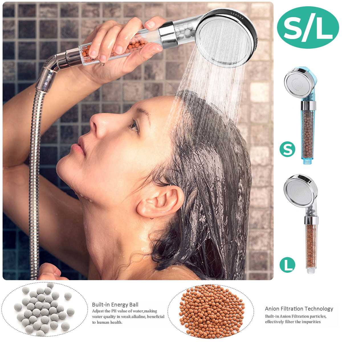 2 Size Badkamer Douche 3 Modes Verstelbare Jetting Douchekop Waterbesparing Hoge Druk Anion Filter Douche Spa Nozzle
