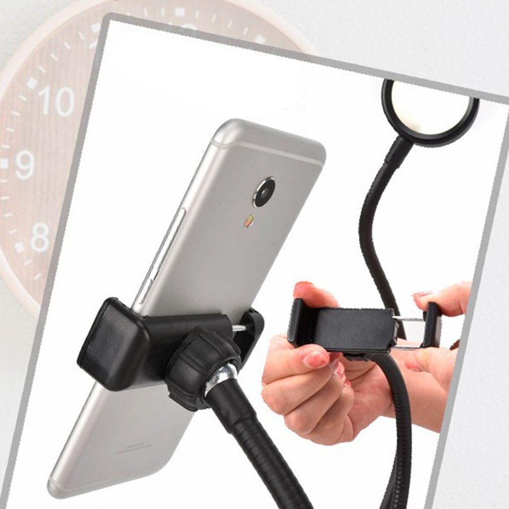 Monopod Mount Bracket with LED Ring Flash Light Lamp Tabletop Stand Tripods Clip with Mobile Phone Holder Overhead shot