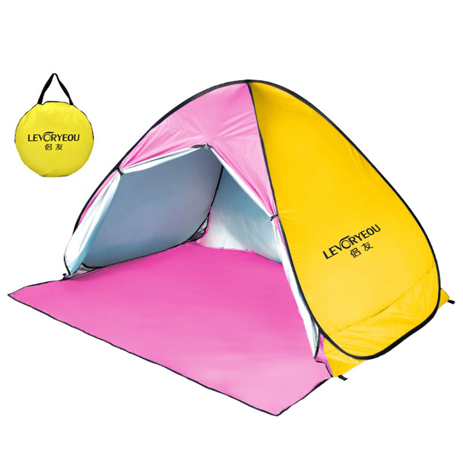 Tenda de acampamento automática de 3 a 4 pessoas, tenda de acampamento ao ar livre, proteção uv, sombra, toldo para camping, praia, ambiente externo: Yellow 2-4 people