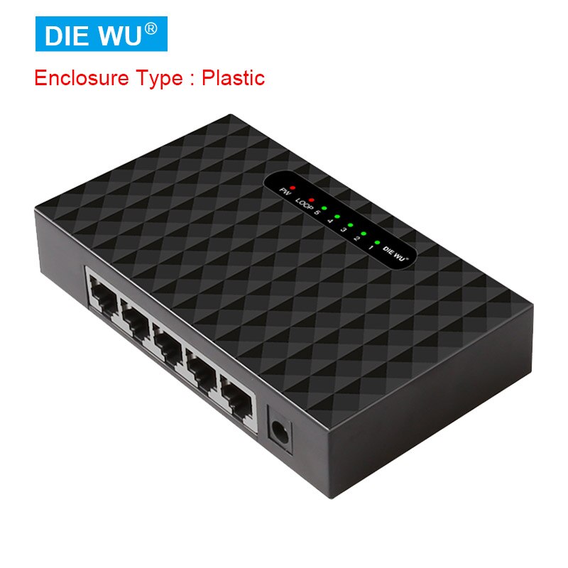 TXE042 Ethernet Switch, 5 Port Gigabit Unmanaged Metalen/Plastic Plug En Play Compact Met Loop Waarschuwing Ondersteuning 5-20V Input: Plastic shell