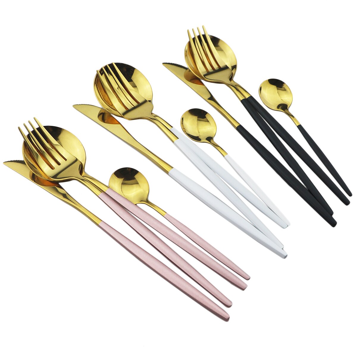 Service de vaisselle rose en acier inoxydable, 16 pièces, couverts dorés, service de table, couteau, fourchette, cuillère, argenterie