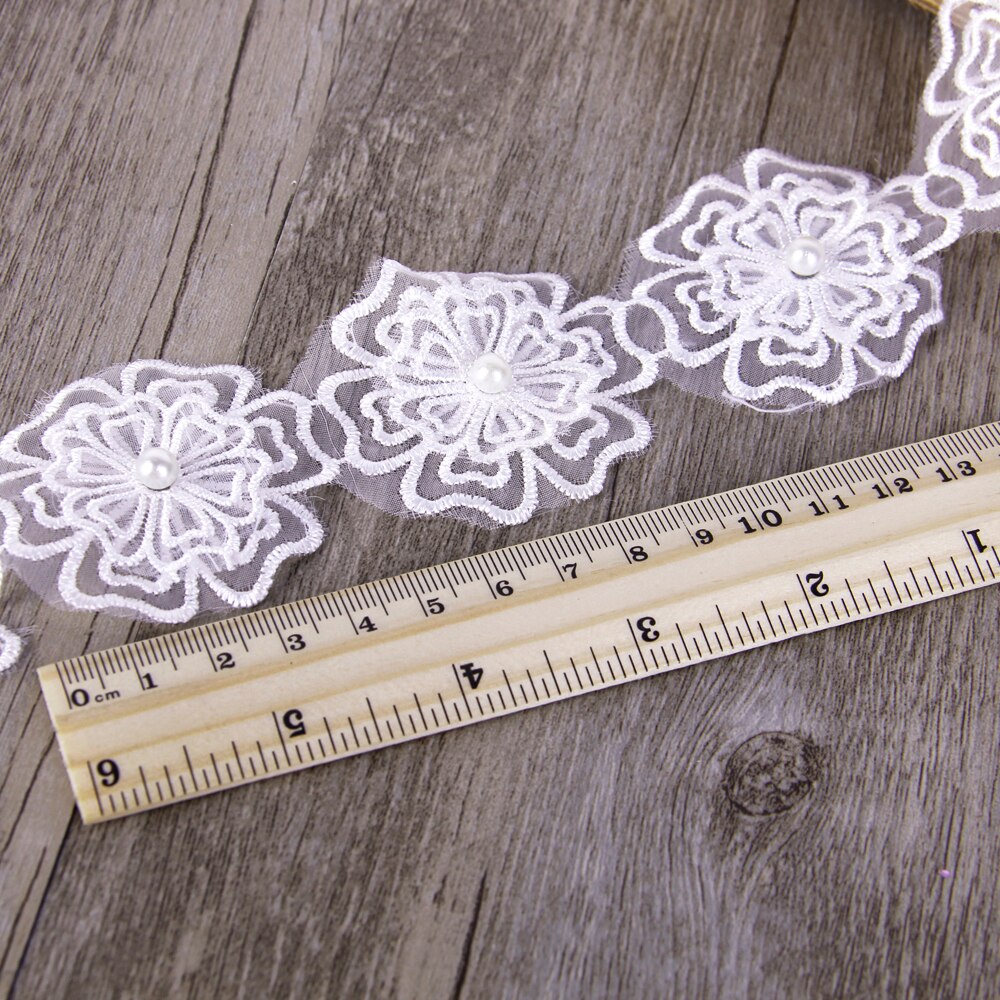 Cinta de encaje de Organza flor perla bordado recortado cinta de tela de costura DIY accesorios de ropa para envolver , 1Yc2488: 1056278005