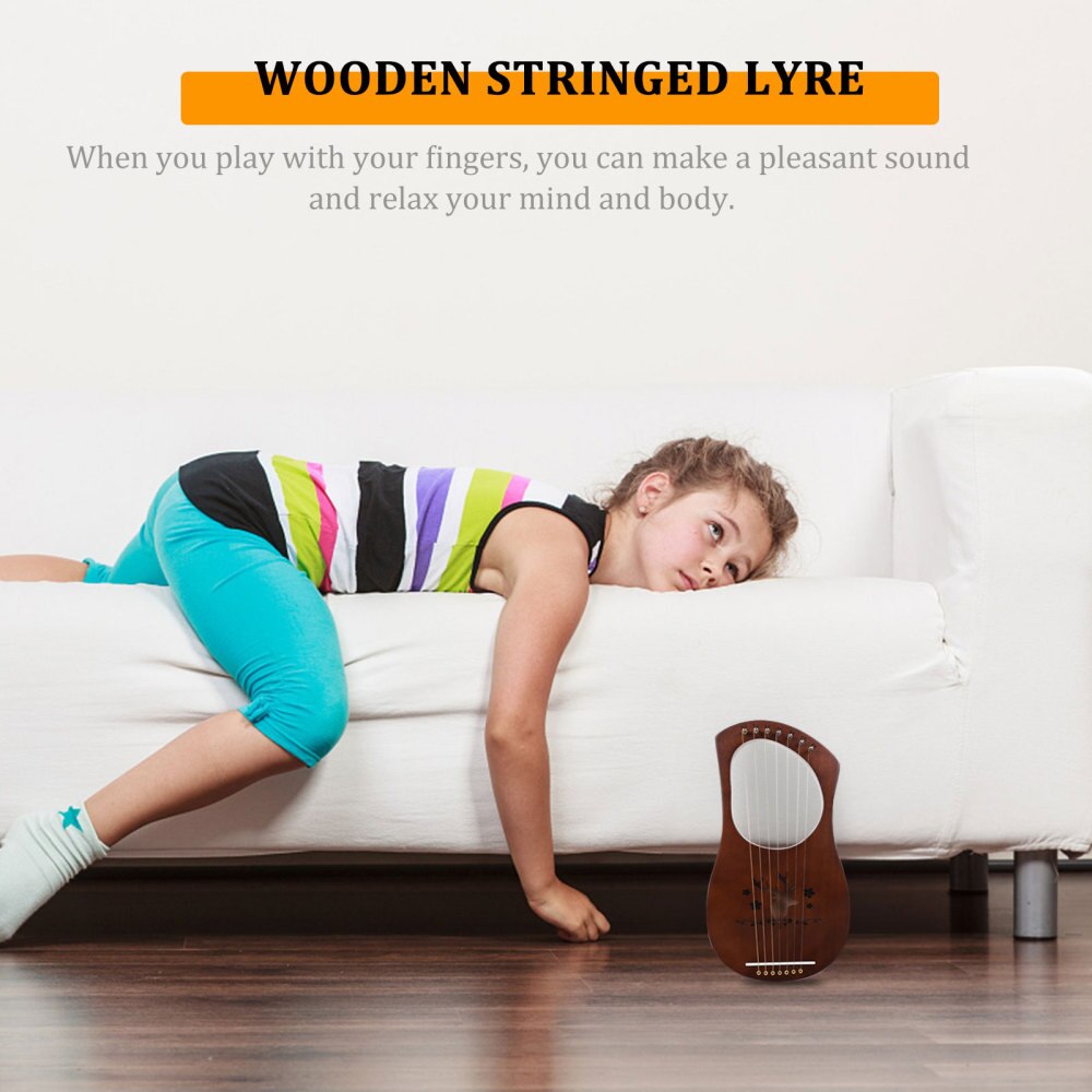1 Set Houten Harp Retro Stijl Hout 7 Snaren Lier Harp String Instrument