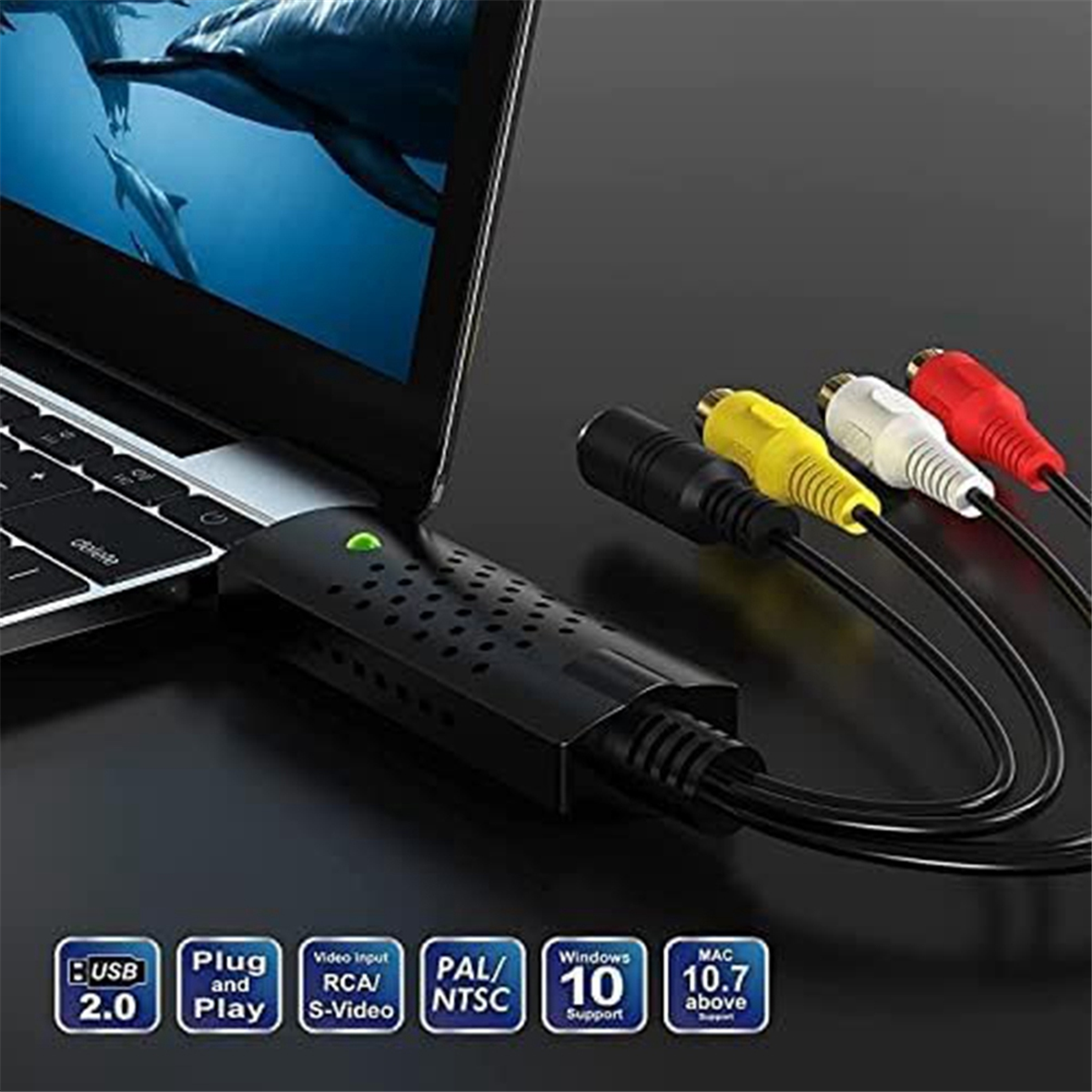 USB Video Capture Card, Audio Video Converter Grabber for RCA to USB Convert VHS Mini DV VCR Hi8 DVD to Digital LYZ