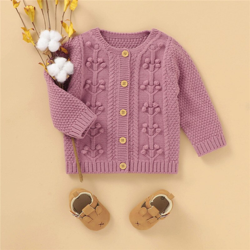 0-18M Newborn Kid Baby Boy Girl Clothes Autumn Winter Warm Knitted Cardigan Sweater Cute Sweet Long Sleeve Knitwear Outfit: Pink / 3M