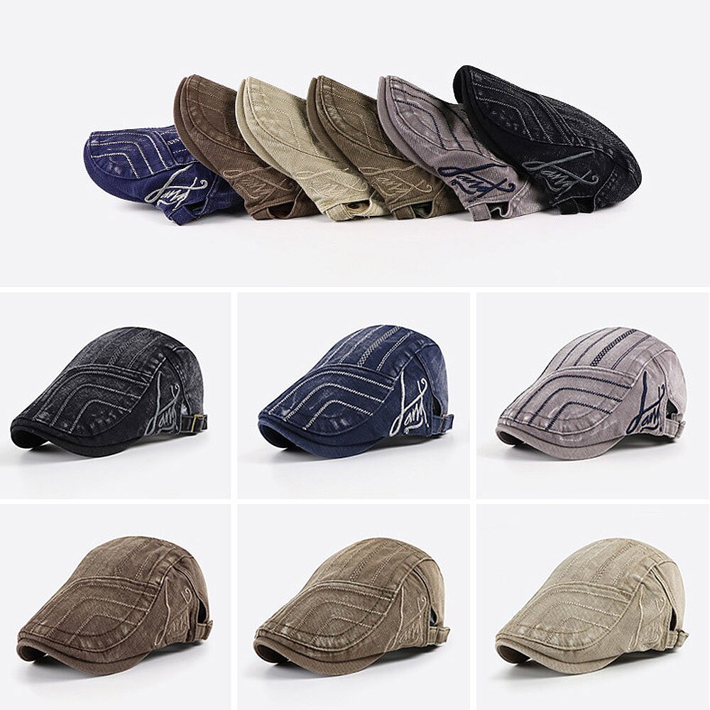 [AETRENDS] Washed Denim Newsboy Cap Men Peaked Flat Caps Artist Hat Casual Berets Hat Z-10139