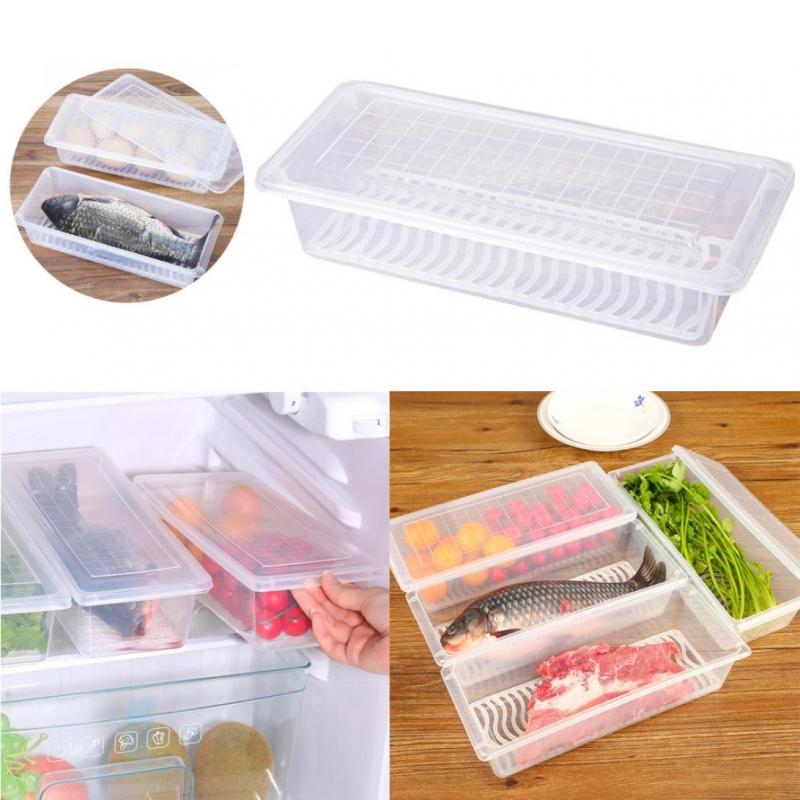 Removable Drain Plate Tray Fridge Food Fresh Keep Fruits Vegetables Meat Fish Storage Box Containers Organizer Kitchen Tools