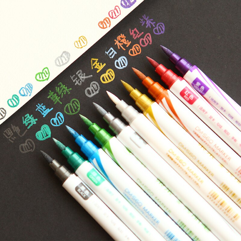 Dm 10 Stks/partij Dual Zachte Borstel Marker Metallic Marker Pen Fine Liner Pennen Set Tekenen Schilderen Diy Scrapbooking Ambachten