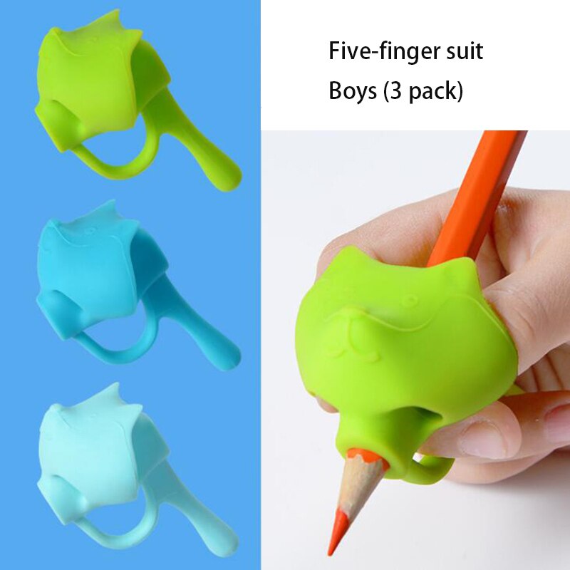 Fem-finger pen holder silikone baby barn læring skrive værktøj corrector blyant sæt papirvarer 3 stykke dreng pige