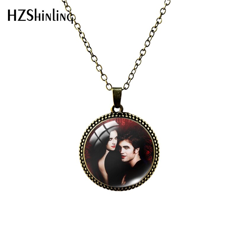 Twilight Movie Pattern 25mm Glass Cabochon Antique Necklace Handmade Glass Jewelry: black / Steel color