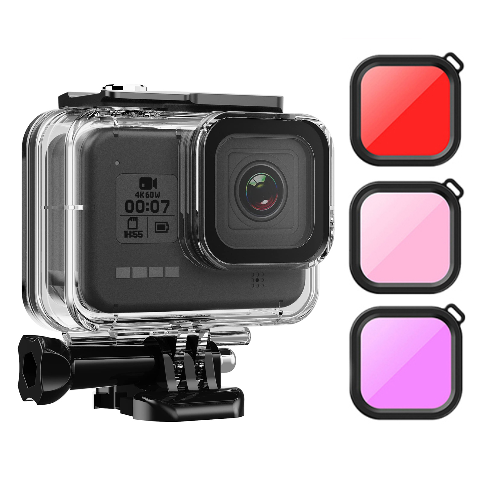 För gopro hero 8 vattentätt fodral dykning undervattenshölje skydd för gopro 8 svart fodral skal filter actionkamera tillbehör