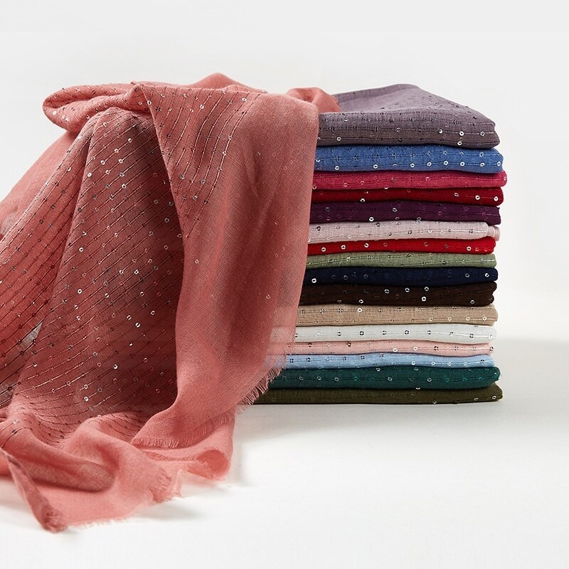 1PC Cotton And Linen Tassel Scarf Sequins Autumn And Winter Muslim Hijab Malay Headscarf