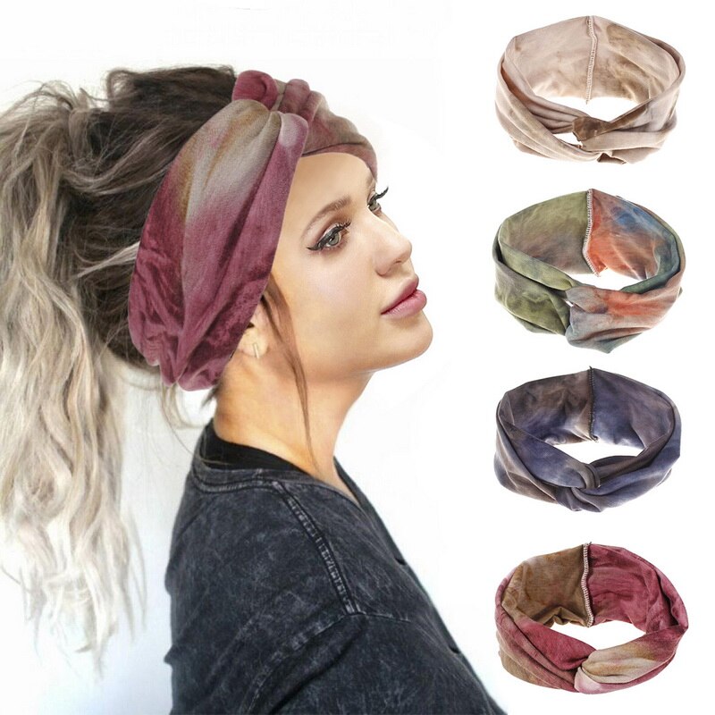 Vrouwen Geknoopt Hoofdband Bohemen Gradiënt Brede Stretch Mode Haarband Voor Meisje Elastische Tulband Koreaanse Spa Sjaal Accessoires