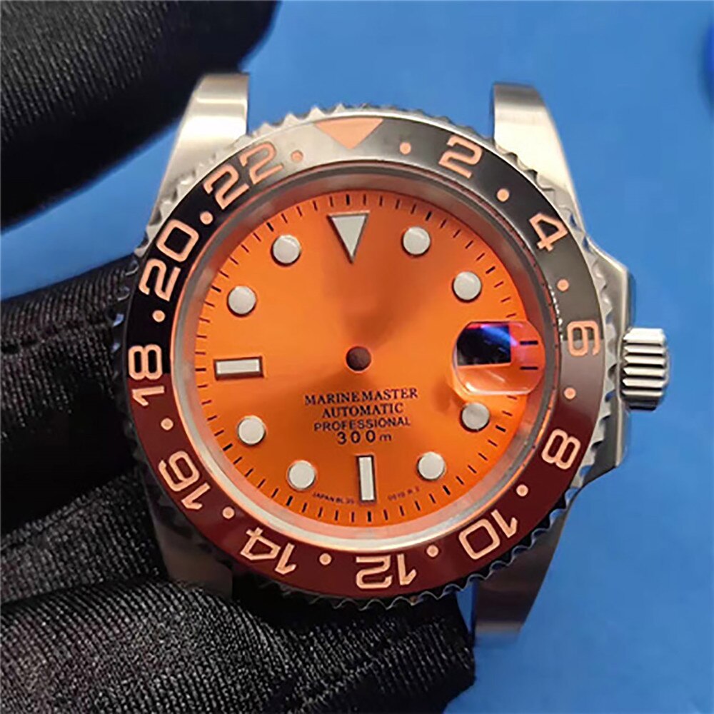 41MM Diving Watch Waterproof Case Watch Case Dial Bezel Pointers for NH35/36 Movement: Orange 01