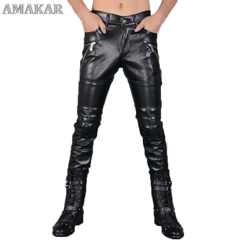 Punk Stil Dünne PU Leder Hosen Party Bühne Leistung Nacht Club Steampunk Faux Spitze Up Pleather Hosen
