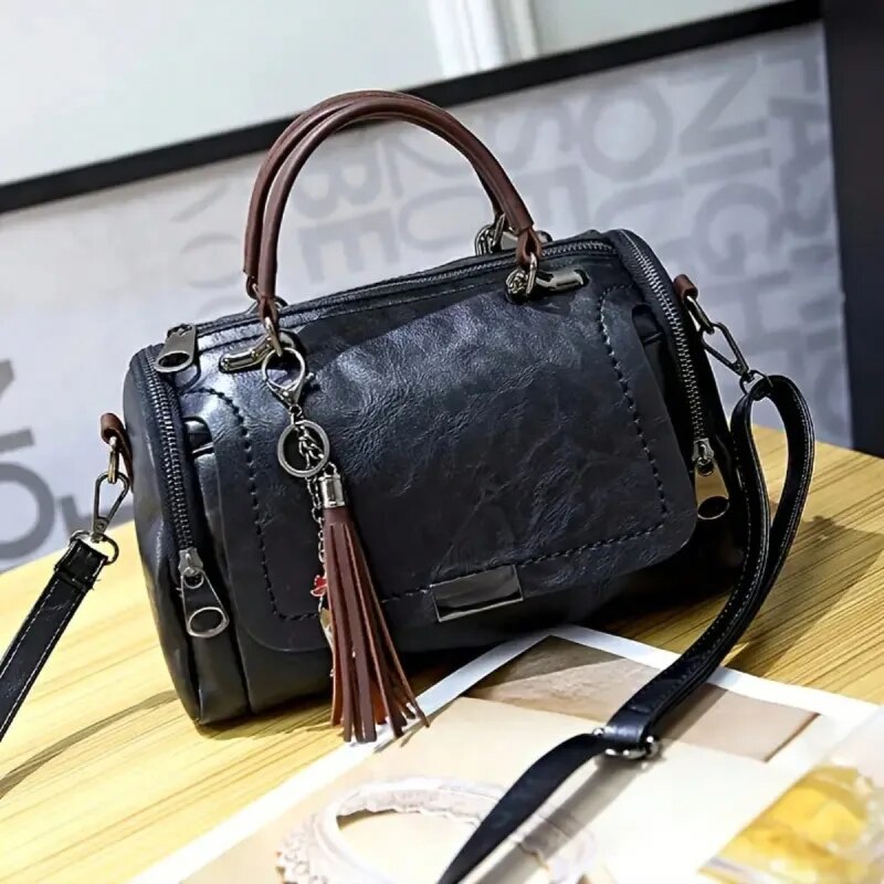 Tassel Decor Dames schoudertas met grote capaciteit Mode Rits Crossbody Tas met afneembare riem Boston Handtas