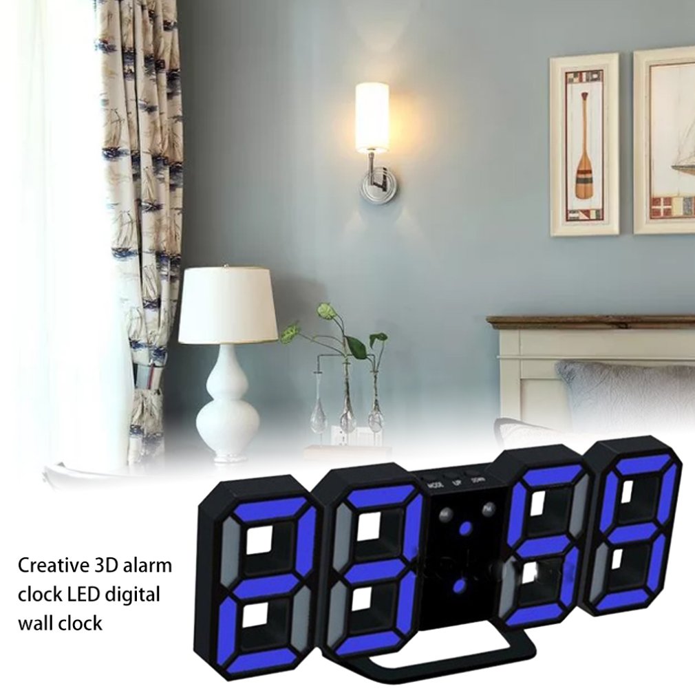 Office 3D Alarm Clock Multifunctional LED Digital Wall Clock Sound Control Stereo Alarm Clock