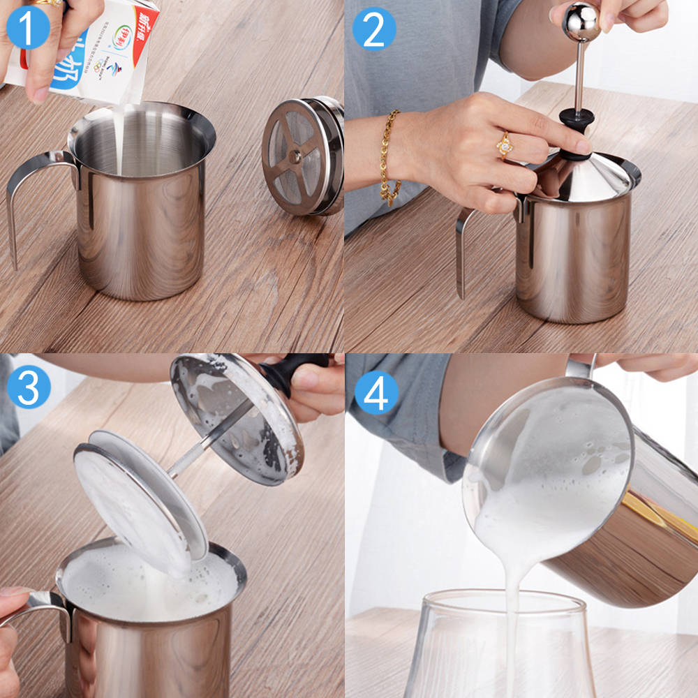 Milk Foam Mesh Coffee Foamer Stainless Steel Double Mesh Milk Creamer Kitchen Tools Manual Milk Frother 400/800ML