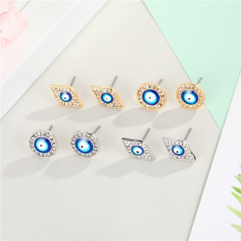 Pendientes pequeños de cristal estilo turco para mujer, aretes pequeños, Estilo Vintage, bohemio, con diamantes de imitación, Ojo de sol redondo, E667, 1 par