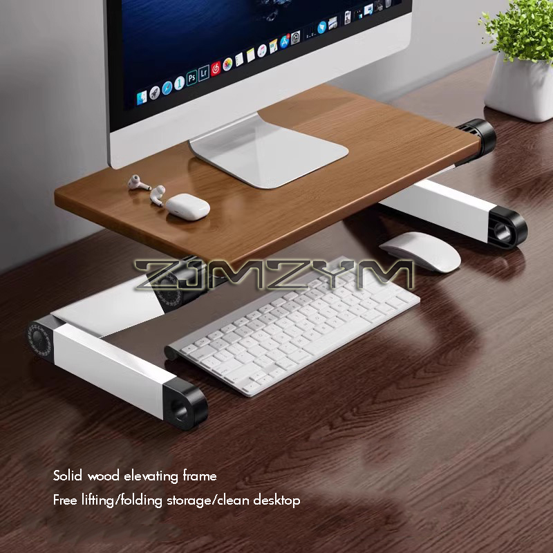 Solid Wood Computer Monitor Stand for Desk Organizers Height Adjustable Monitor Shelf Foldable Storage Stand for Computer Laptop: WHITE