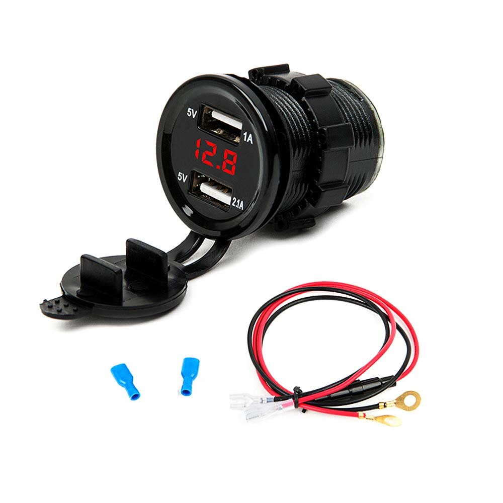 Podwójna zapalniczka samochodowa USB ładowarka robić zapalniczki samochodowej ładowarka + doprowadziło woltomierz cyfrowy monitor miernika 3 kolory: czerwony z kabel
