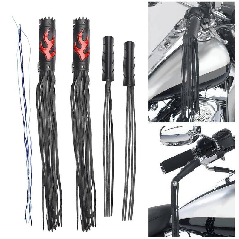 Leather Motorcycle Brake Clutch Fringe Grip Covers Auto Refit Retro Flame Handlebar Handle Spike Streamer