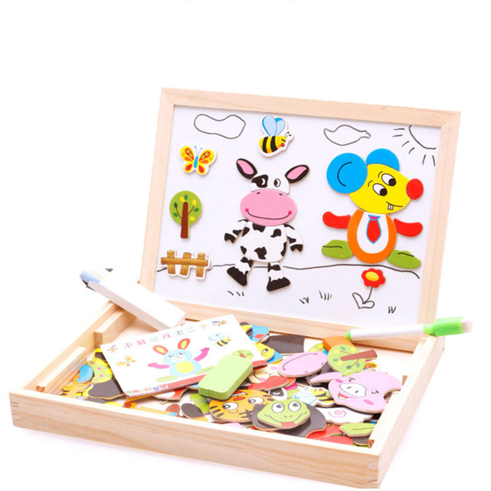 Wooden Toys Magnetic 3D Puzzle for Kids Children Puzzle Toy Wooden Educational Toys Figure/Animals /Circus with Drawing Board: WJ3550C