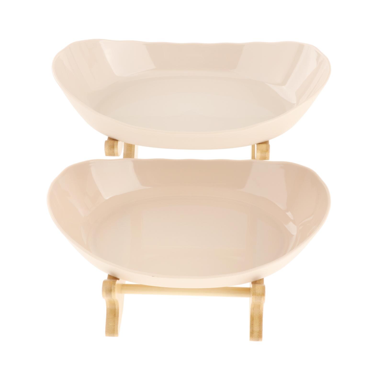 Tiered Tray Fruit Plate Appetizer Snacks Candy Shelves Organizer: 2 Tiers Beige