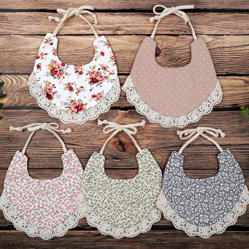 Floral Vintage Newborn Double Side Bibs Boys Girls Bandana Cotton Saliva Towel Baby Tassel Saliva Towel Double Side Bibs