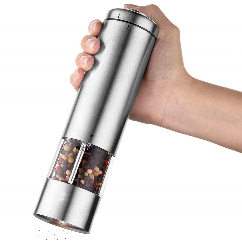 Pora-salt- och pepparshaker med ställ pepparkvarn set rostfritt stål automatisk mjölkvarn för kök elektrisk kryddkvarn