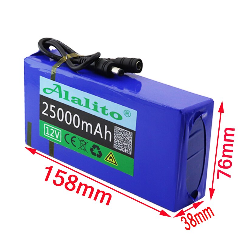 Super Oplaadbare Draagbare 12 V 25Ah Lithium-Ion Battery Pack Dc 12.6V 25000 Mah Batterij Met us Eu Plug