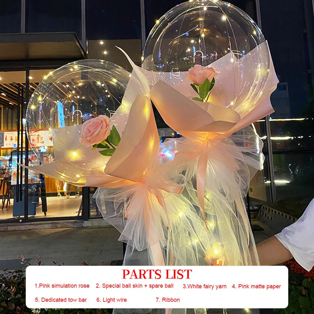 Poignée Ballon Led Avec Des Bâtons Lumineux Transparent Rose Bouquet Avec Batterie Paquet Pour Anniversaire De Mariage Saint-Valentin: B