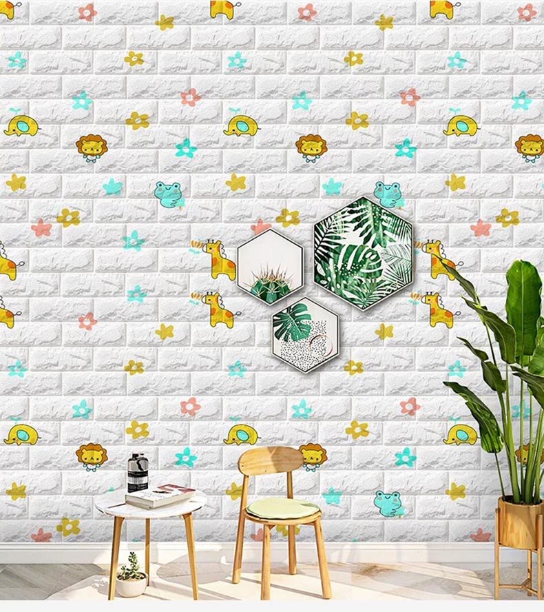 70*77cm bricolage auto-adhésif 3D Stickers muraux chambre étanche mousse brique chambre papier peint décor salon autocollant mural pour les enfants: animals